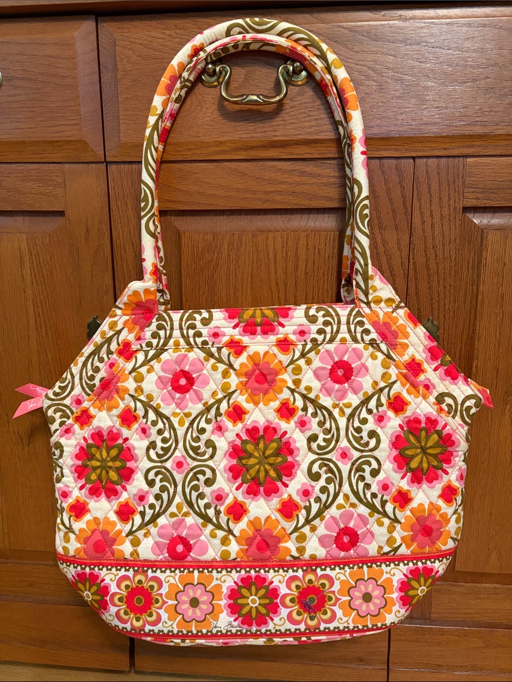 Vera Bradley Folkloric (Retired 2012) Pink&Orange Floral Quilted Angle Tote NWOT